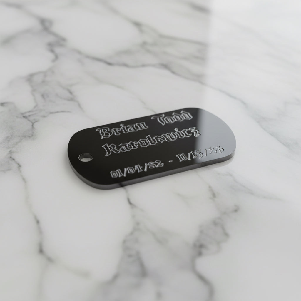 Custom Keepsake memorabilia black dog tags 